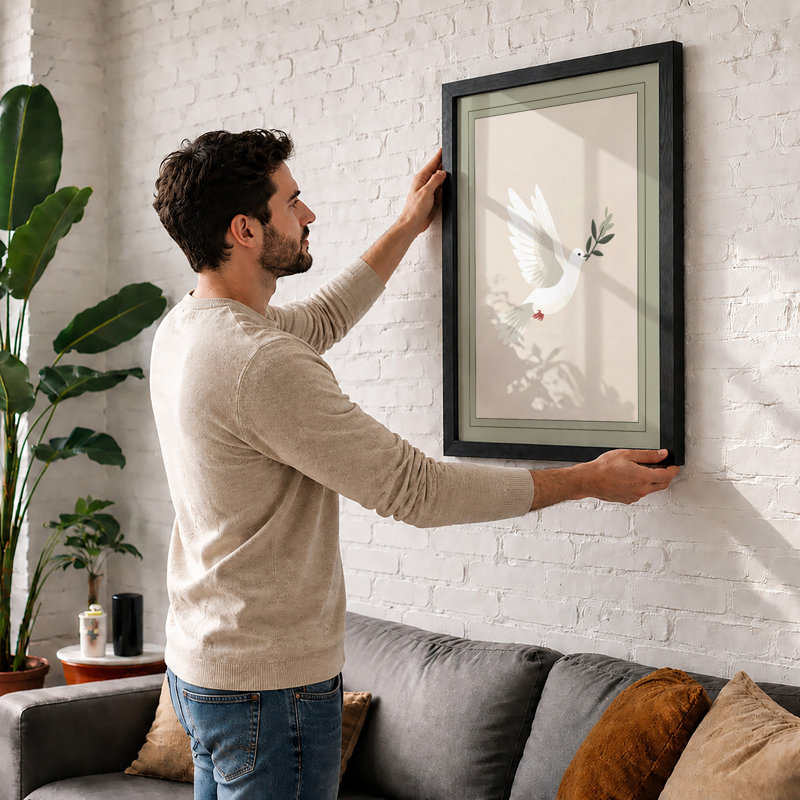 Dove of Peace Minimalist - Framed Print, A4 - 29.7 x 21.0 cm, Black