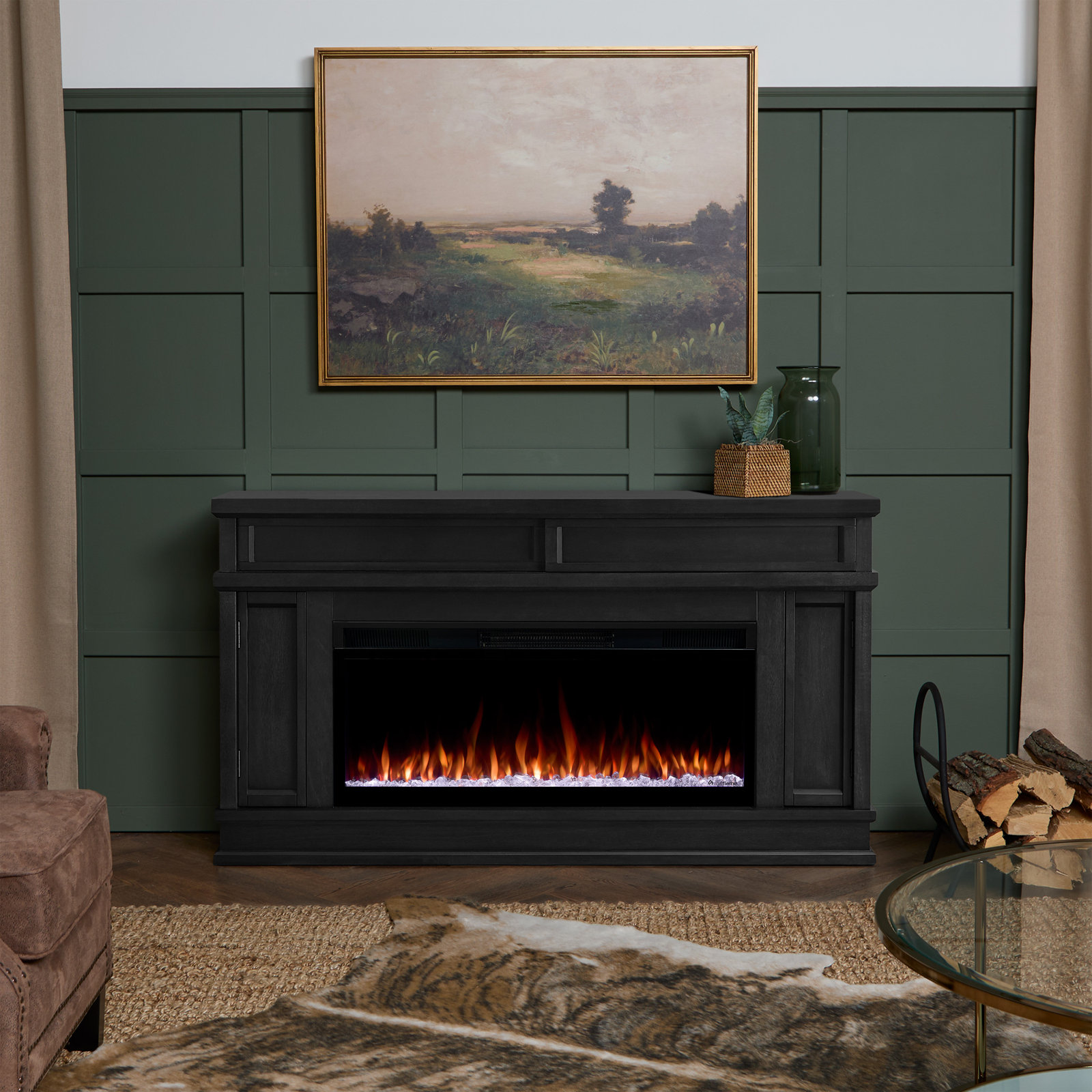 Torrey Landscape Electric Fireplace TV Stand, Black, Smart
