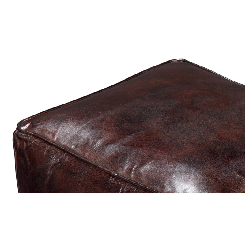 Square Ottoman, Chocolate Genuine Leather