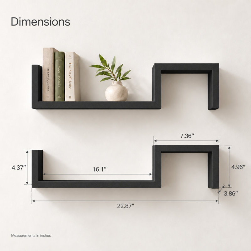 2 Piece Wall Accent Shelf, Black