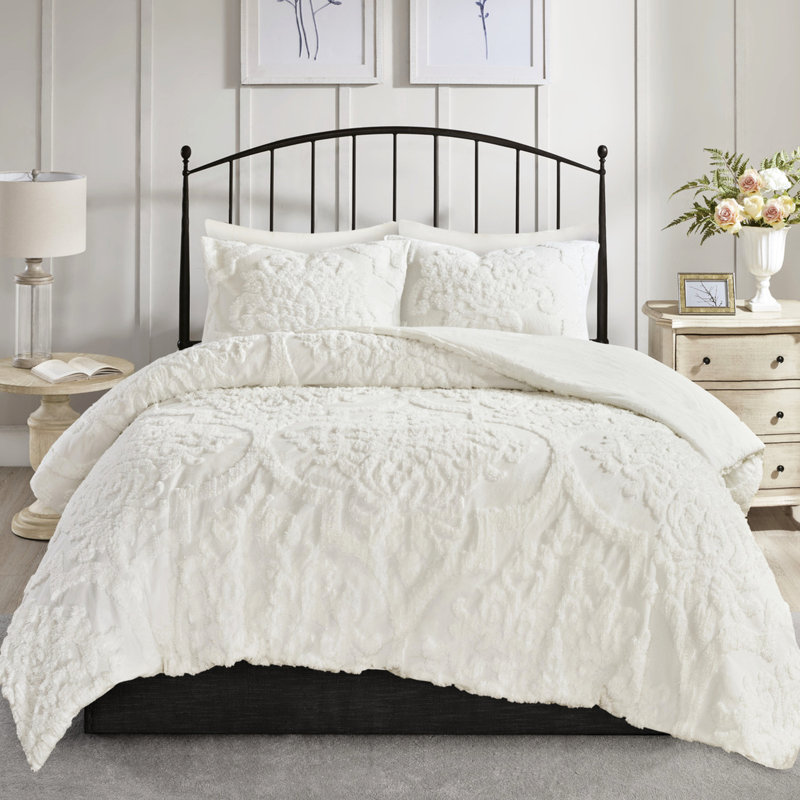 Édredon 3 pièces pour très grand lit / très grand lit - chenille de coton, Édredon très grand et 2 taies d'oreiller