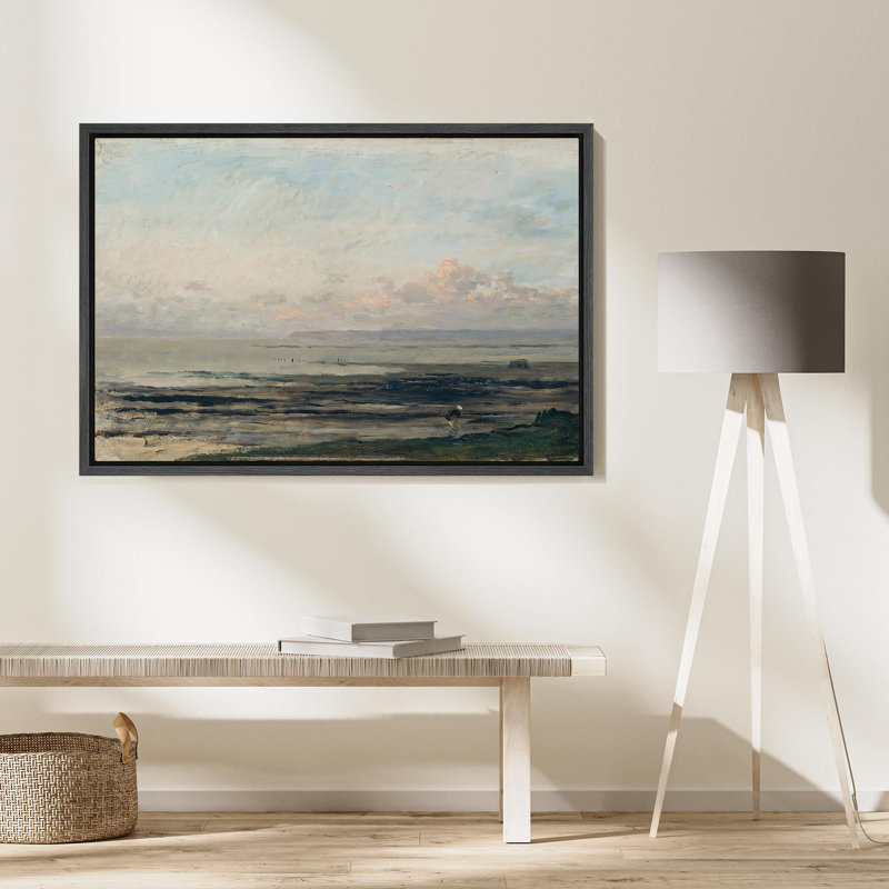 Bord de mer au crépuscule, paisible plage, paysage, illustrations, campagne française rustique, Noir, H 16 po x l 24 po