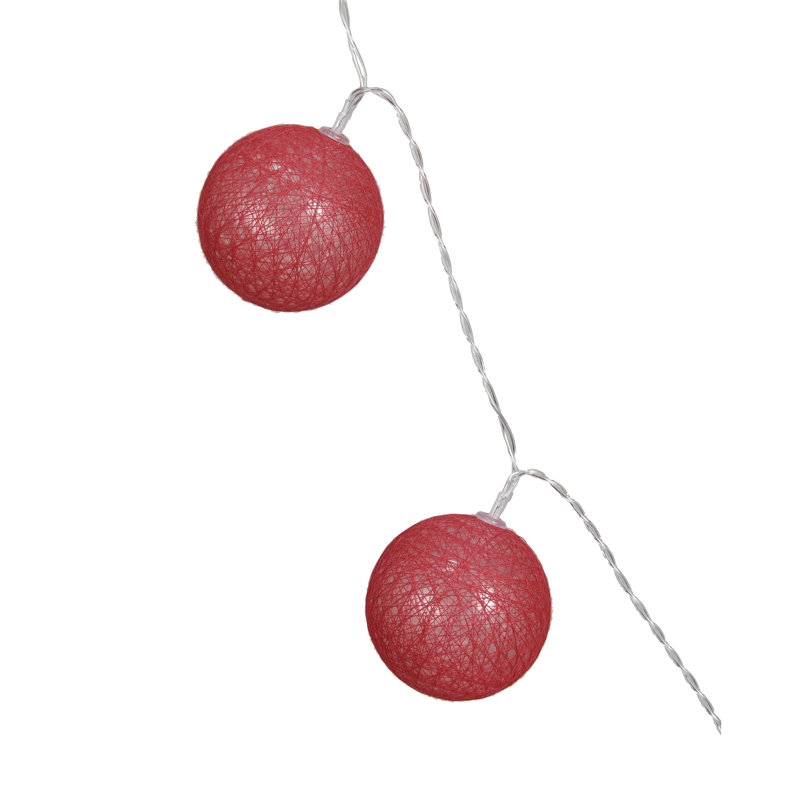 Fabric String Ball Lights With Plastic Cord And 20 Lights, Pink