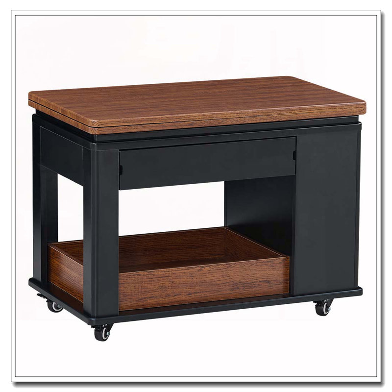 Table basse avec plateau pliable et roulettes, Noir