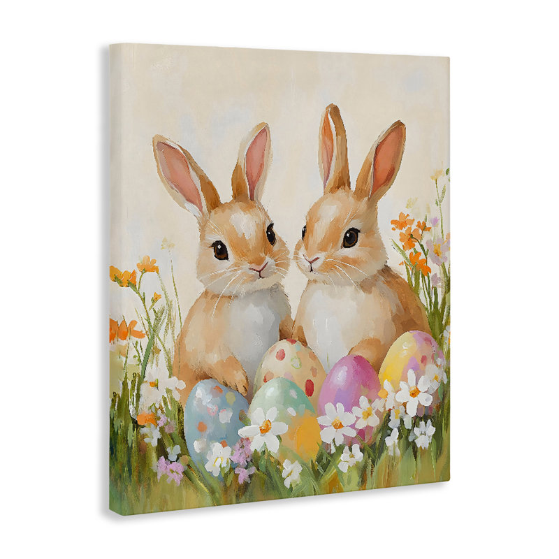 Bunnies with Painted Pâques Eggs Canvas, design par The Prints Vibe, 40 x 30