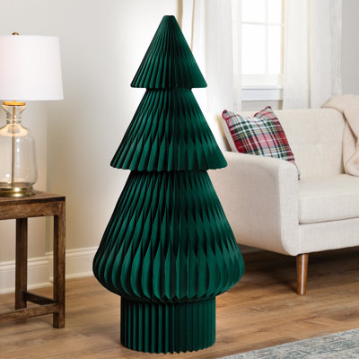 Grand arbre de Noël pliable en forme de nid d'abeilles en papier - 4 pi - Vert foncé