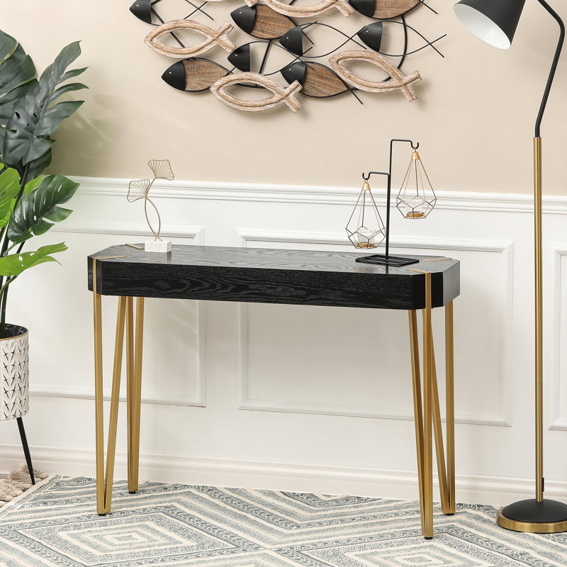 Console noire Garon de 42 po avec pieds en métal doré