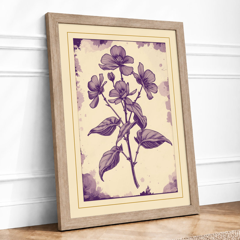 Purple Bloom Study Botanical - Framed Print, Oak, A4 - 29.7 x 21.0 cm