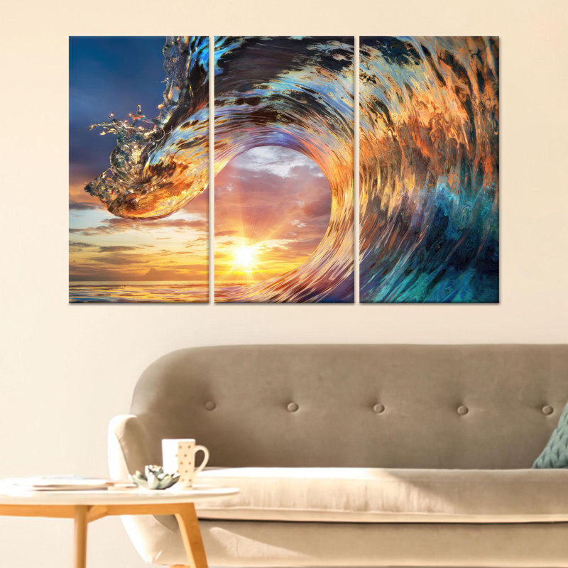 «Ocean Sunset», reproduction d'art sur toile, décor de plage vibrante, toile 3P, 23,6 po H x 47,2 po l