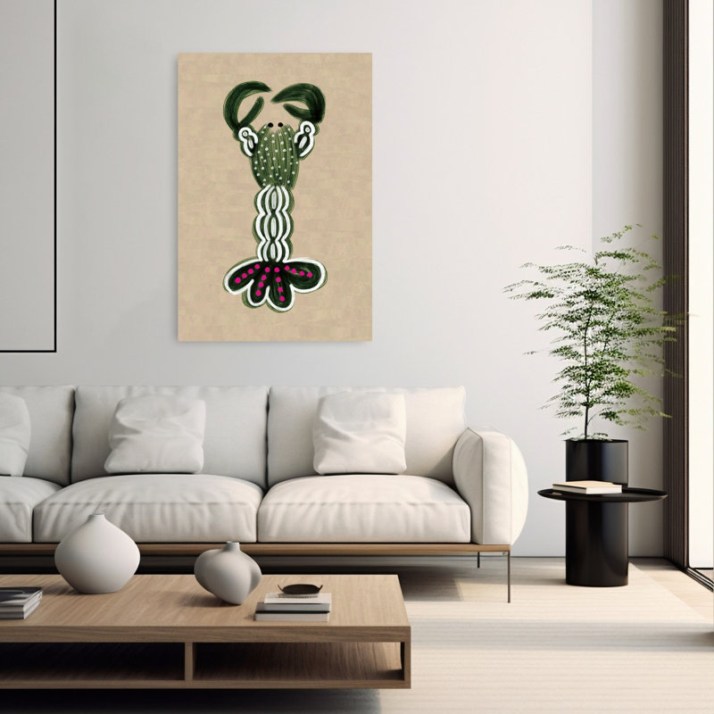 Whimsical Green Lobster Abstract Minimalist Modern Lobster Nature Ocean Wall Art Print by Gulcihan Ozguc - Wrapped Canvas Print