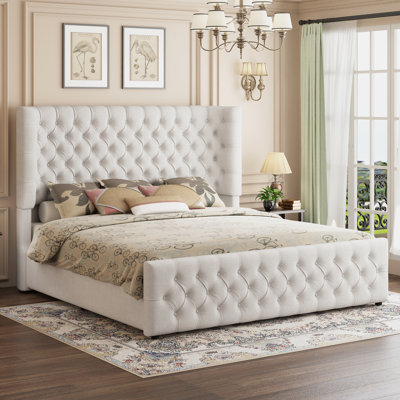 Deep Tufted Headboard Upholstered Wingback Bed