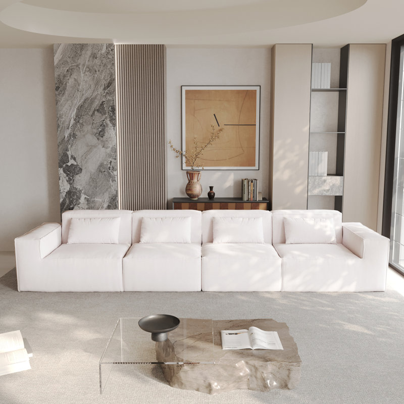 Canapé modulaire rembourré 4 pièces Berrysburg, 27.56" H x 149.62" W x 37.4" D, Beige