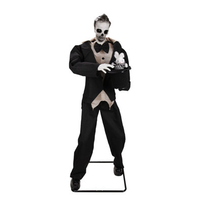 Haunted Hill Farm 5 ft 11 in Standing Magician Halloween Animatronic with Moving Head and Red LED Eyes