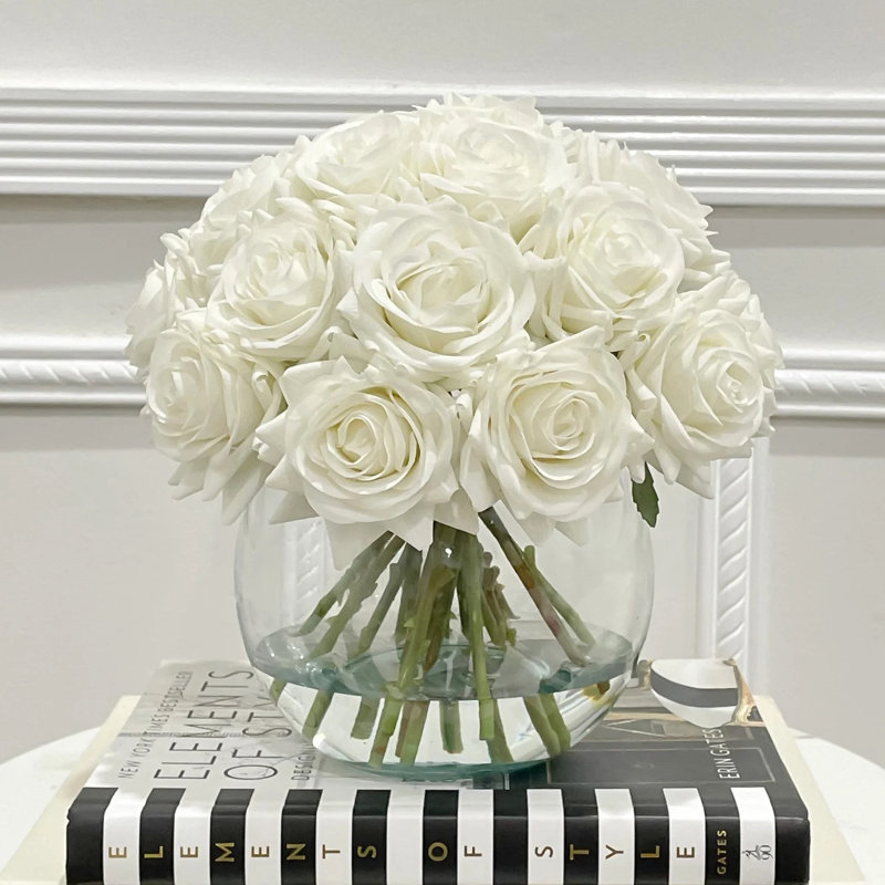 Roses Arrangement in Vase, White