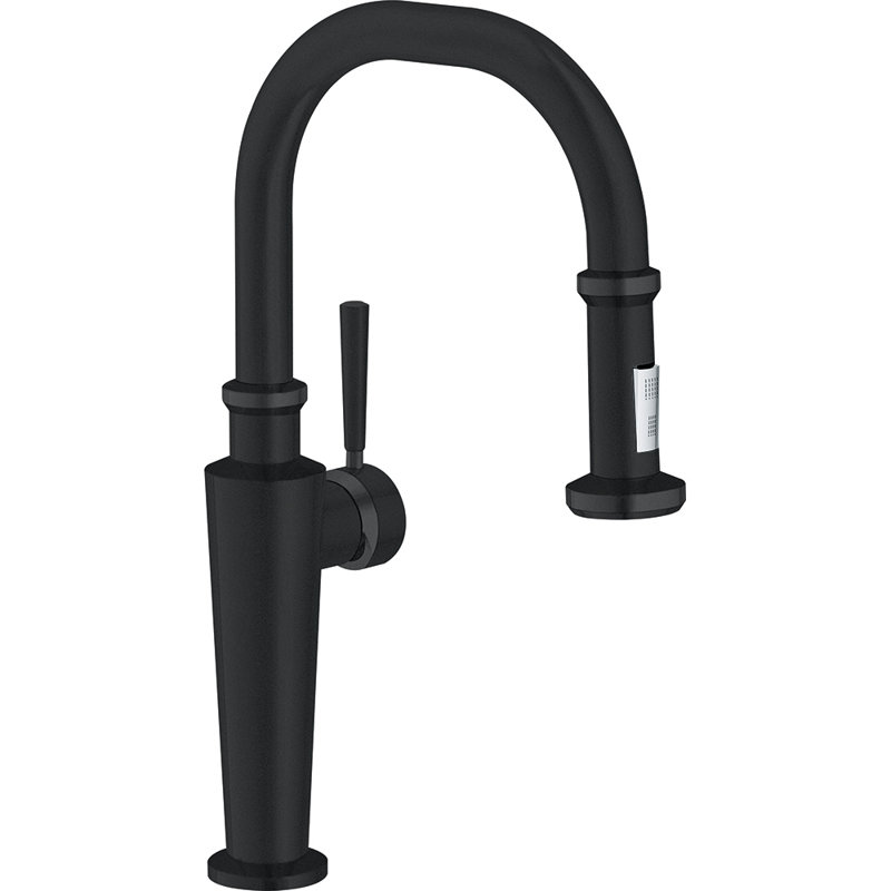 Absinthe Transitional Sleek Pull Down Single Handle Kitchen Faucet, Matte Black