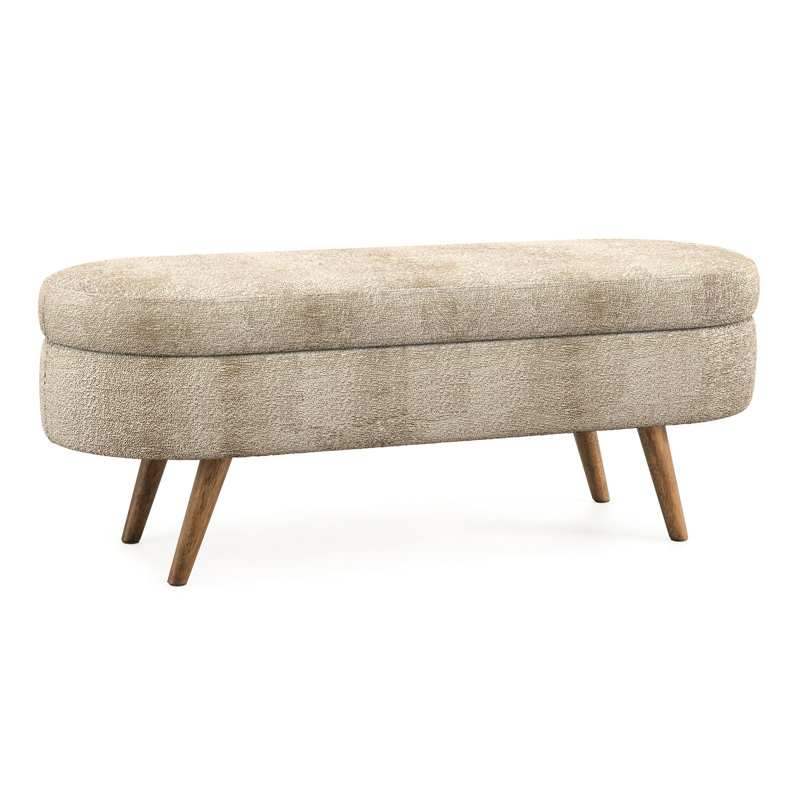43.5"X16"X16" Oval Bench, Brown, Rubber Wood Legs, Hand - Crafted By Professionals, Works As Footstool Or Sitting Surface, Pleated Fabric Feature, Storage Provision Experts, Functions Place, Space