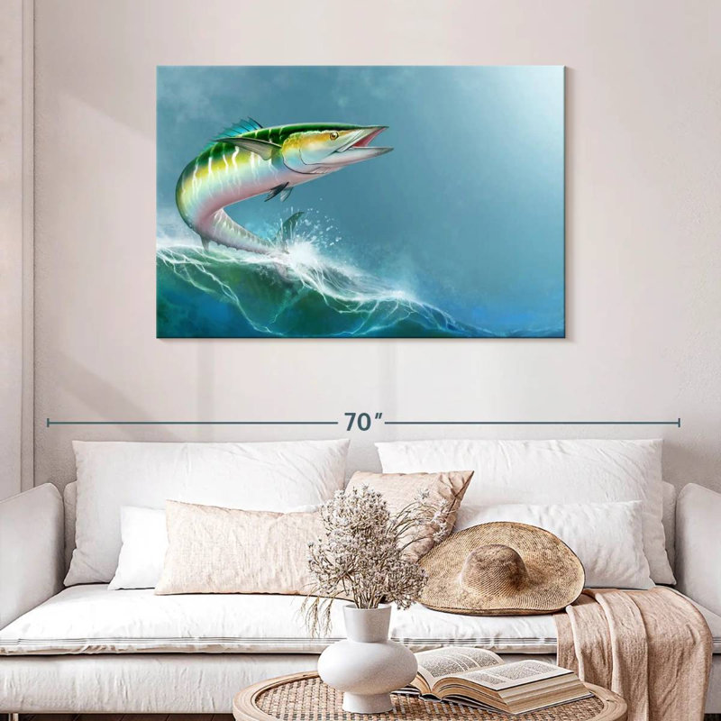 Wave Riding Wahoo Fish, 30" H x 45" W