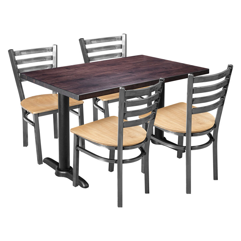 Ensemble de salle à manger 4 personnes - Fauteuil à dossier échelle en bronze, Naturel, gris