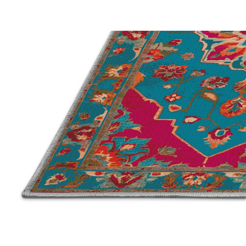Tapis bleu Tabriz lavable à la machine
