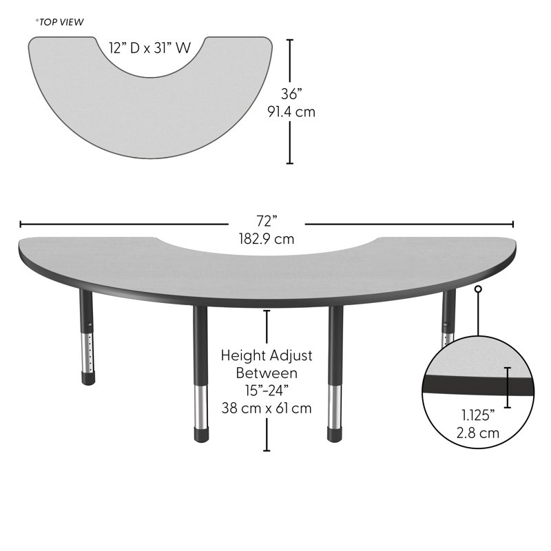 Table d'activité thermofusionnée 36 "x 72" avec pieds épais réglables - gris / noir, Gris/noir