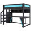 Lit mezzanine double en bois avec bureau intégré, garde-robe, DEL et USB-131275471
