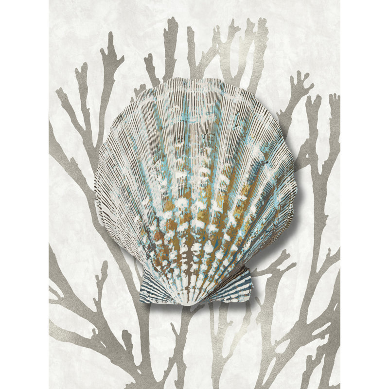 «Shell Coral Silver IV» par Caroline Kelly - reproduction d'art sur toile tendue, H 32 po x l 24 po