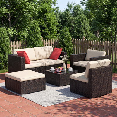 Ensemble de meubles de patio 6/7-pièces, canapé modulaire modulaire avec fauteuil / boîte de rangement, canapé d'extérieur toutes saisons avec coussins et coussins et table basse pour la cour, la terrasse