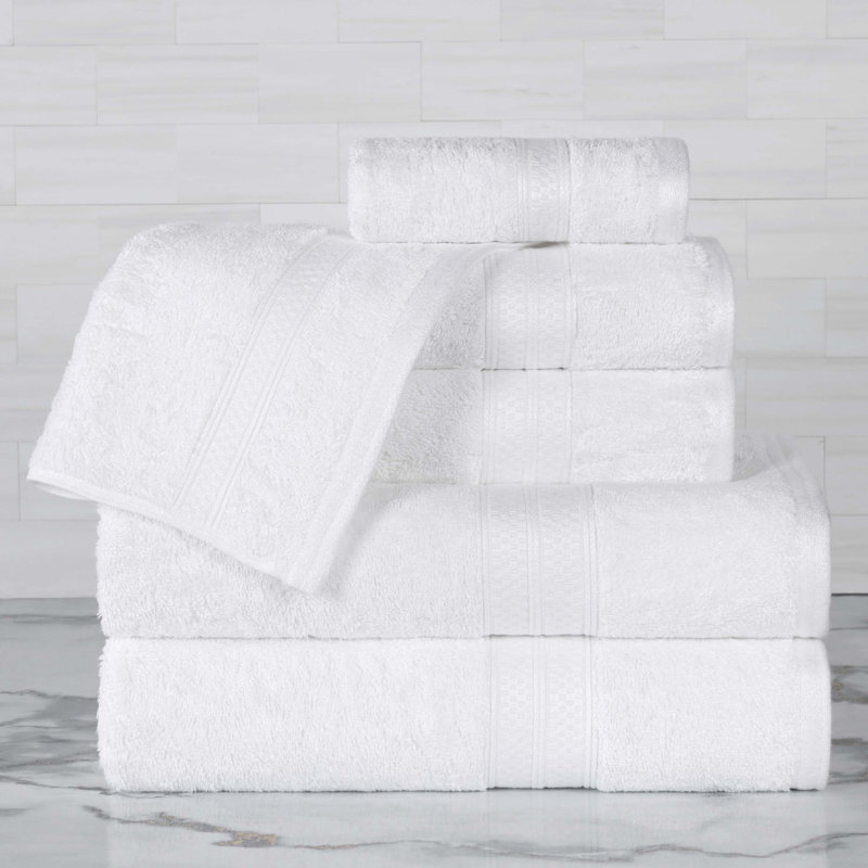 Ensemble de serviettes 6 pièces en rayonne de bambou et coton Nolhan, Blanc