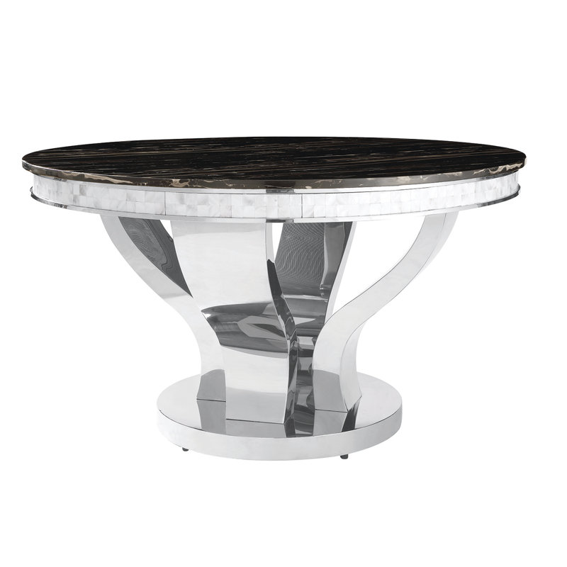 Davisboro Round Stone Top Metal Base Dining Table