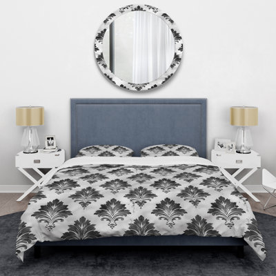 Ensemble de housse de couette transitionnel noir et blanc damassé Glamour V