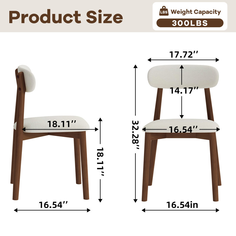Chaise de salle à manger en bois massif Oakwood, chaises de cuisine rembourrées, set of 2