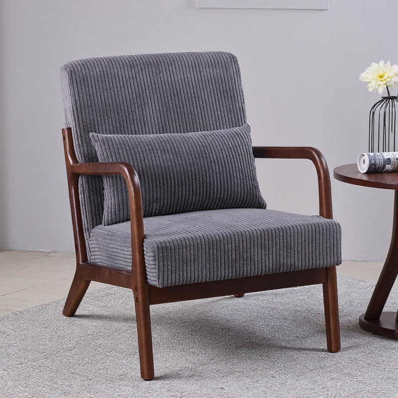 Chaise d'appoint moderne, fauteuil avec fauteuils et coussin, Gris foncé antique, Noyer