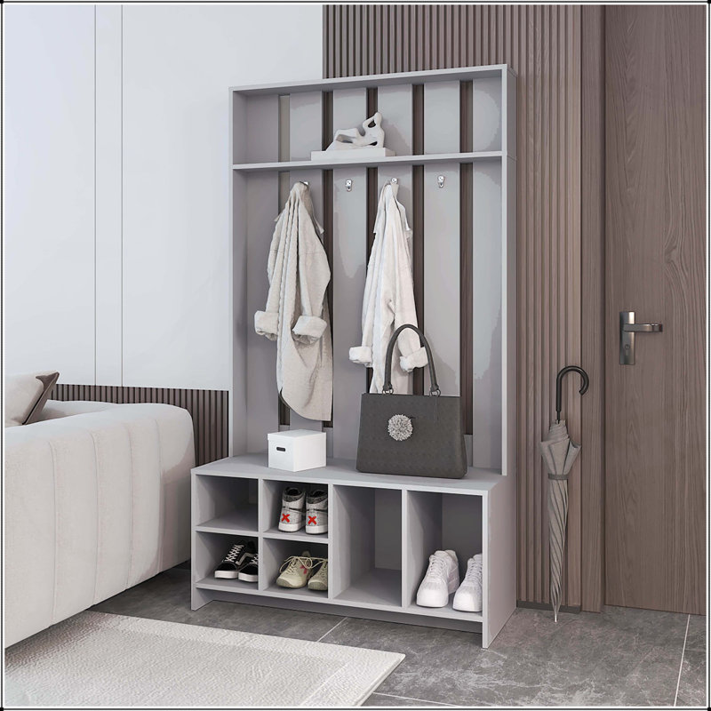 Multi-Functional Hall Tree with Shoe Bench, Coat Rack, and Top Shelf