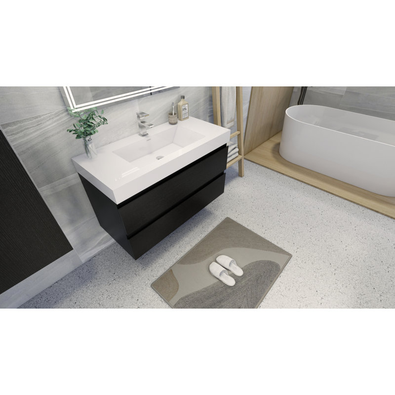 Meuble-lavabo mural simple de 42 po Carnetta, Noir riche