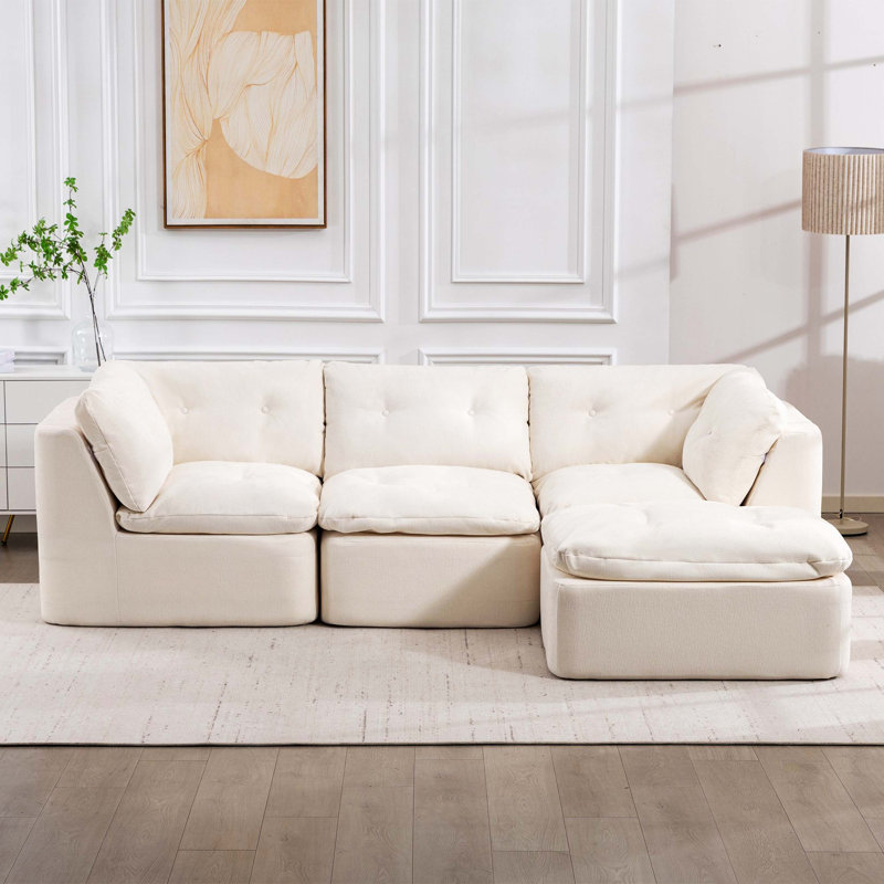 Canapé-lit modulaire en forme de L à 4 places avec repose-pieds, tissu surdimensionné en chenille compressée, modulaire modulaire pour le salon