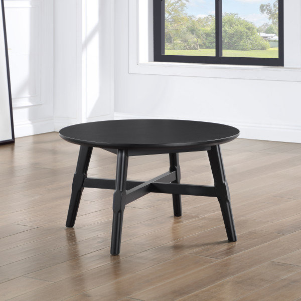 Brid 32" Round Solid Wood Coffee Table, Black