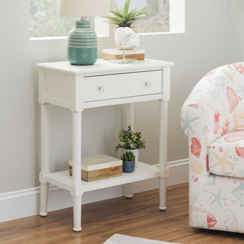Barras Solid Wood Top End Table with Storage, White
