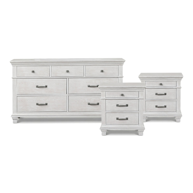 Ensemble de chambre à coucher 3 pièces Avallon (2 tables de chevet + 1 Dreser), 3 Pcs: Dresser, 2 Nightstands