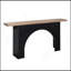 Console moderne minimaliste avec base en arche noire et plateau en bois naturel, console en bois de 66 po