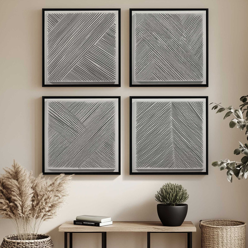 Linear Illusion Set of 4 Canvas Prints in a Frame, Polished Gold Floater Framed, 12.75" H x 51" W x 1.75" D
