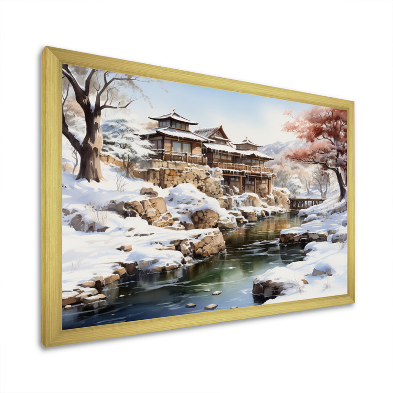 «Japon», «Snowy Hot Bath IV», reproduction d'art sur toile japonaise, Cadre doré à une seule photo