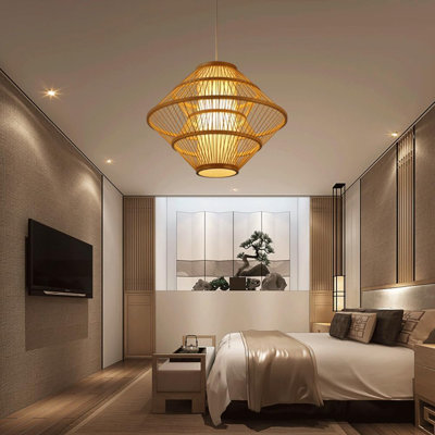 Abat-jour cage en bambou Luminaires suspendus de style chinois Lampe suspendue en parchemin tissée à la main E27