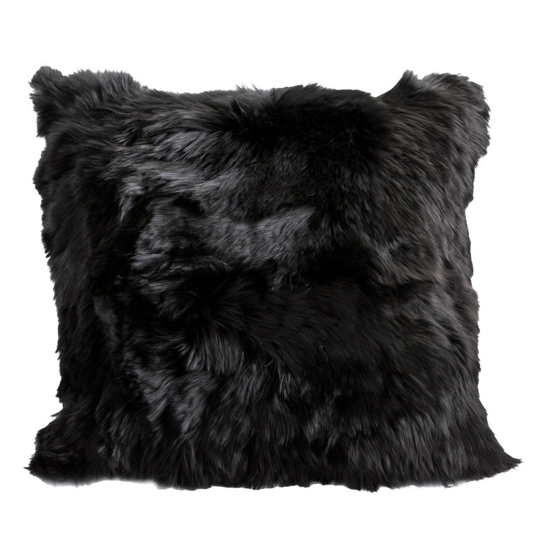  Coussin décoratif carré en laine alpaga Suri avec dossier en microsuède l 20 po x H 20 po, BLACK