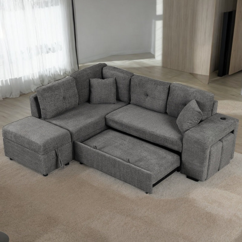 Canapé modulaire 5 pièces Gokhan, Gris chenille