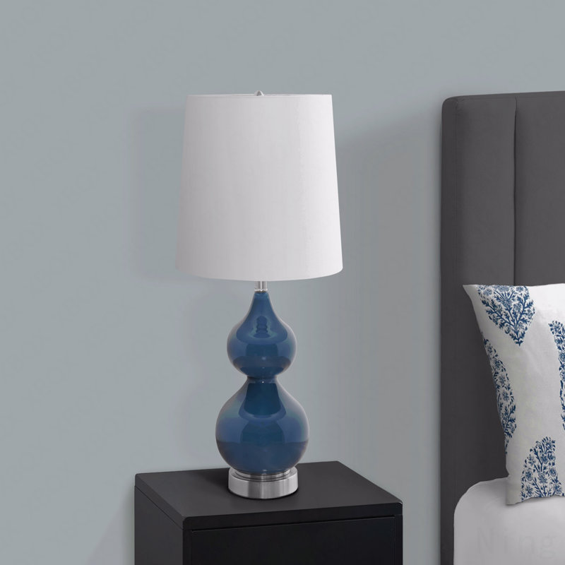 Éclairage, H 24 po, verre bleu, abat-jour ivoire / crème, contemporain, Bleu