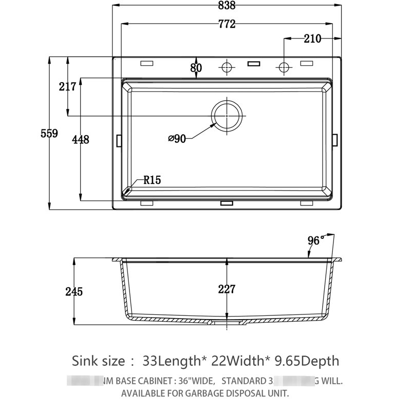 33X22" Black Granite Quartz Kitchen Workstation Sink, Composite Material, Smooth And Non - Scratch, Reduces Noise, Comes With Bottom Grid Cutting Board Quiet, Porous Surface, Easy To Clean, Strainers