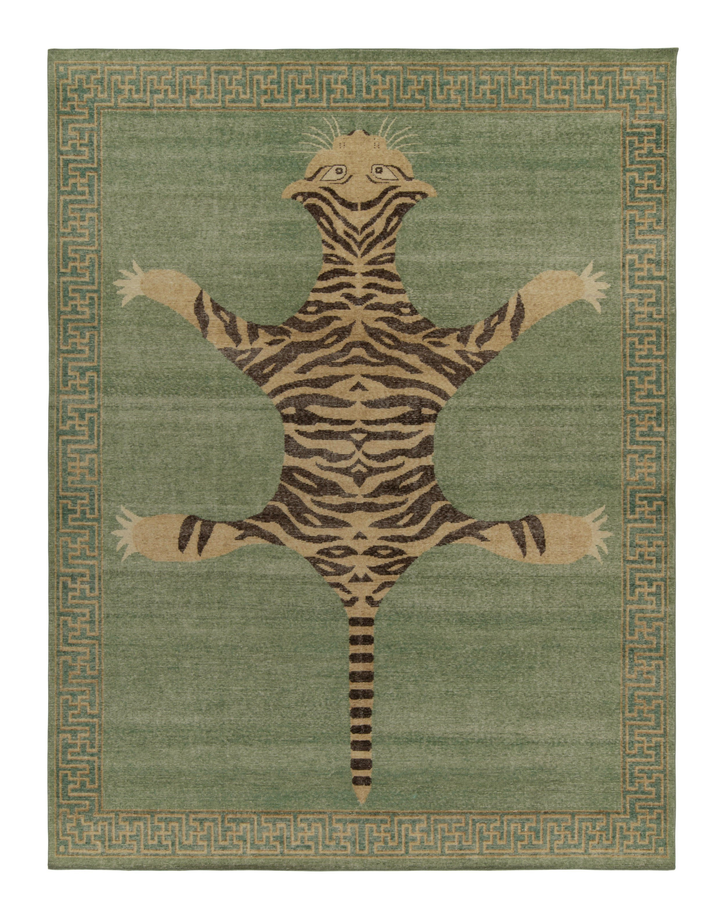 Rust Tiger Rug Skin Rug & Kilim’S Distressed Tiger Skin Rug In Green, Beige & Black ...