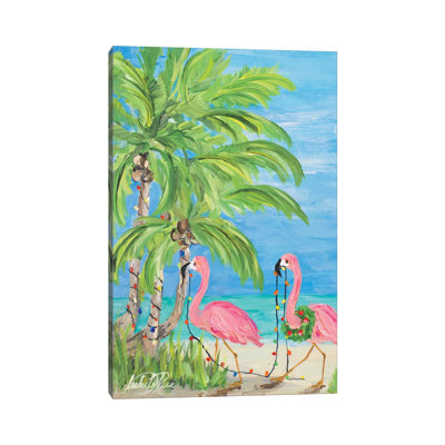 Flamingo Christmas II 1 Piece Wrapped Canvas Painting