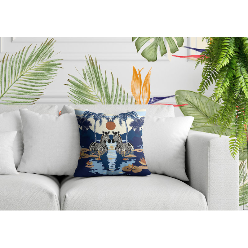 Oreiller carré réversible intérieur / extérieur Alva Zebra, Carré 17 po, Bleu
