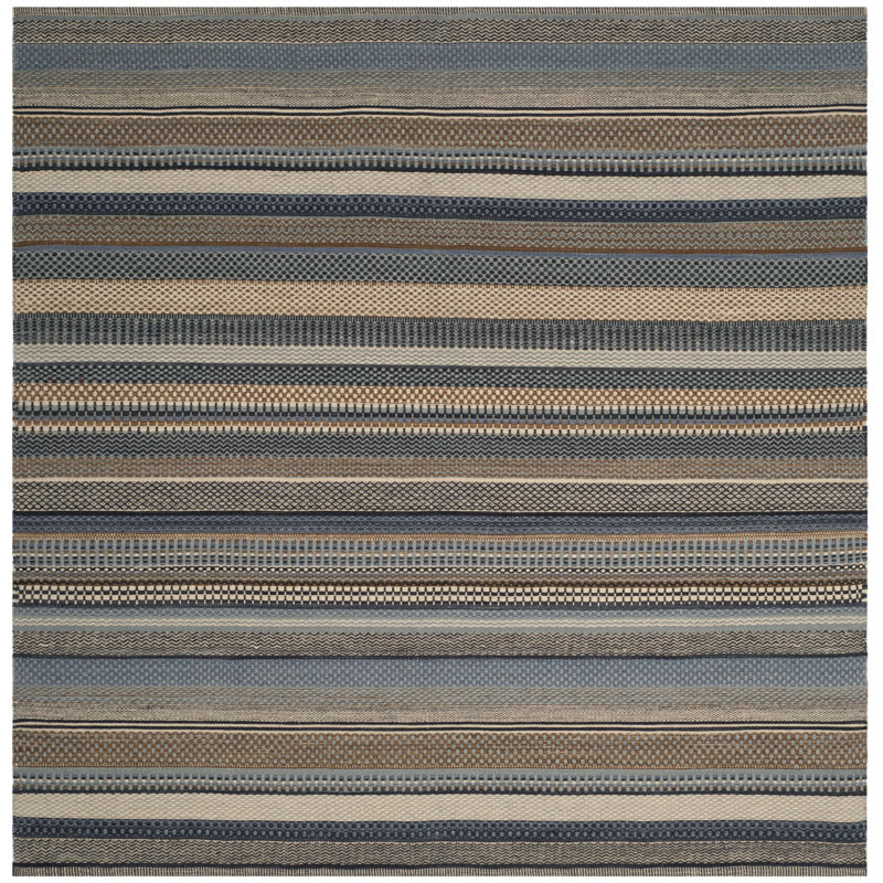 Tapis rayé en laine Grice Kilim, Carré 7 pi